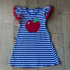 Boutique Girls Apple Striped Dress size Large 5-6